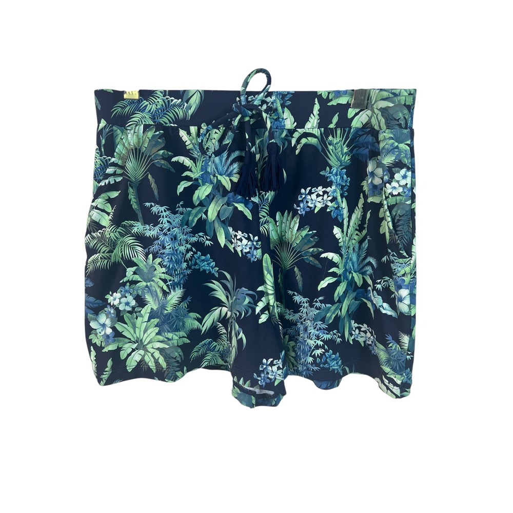 Tommy Bahama Womens Shorts Swim Blue Tropical Palm Print Tassels Pocket Size XS